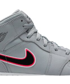 Alternative view of (Grade School) Air Jordan 1 Mid 'Wolf Grey Pink' 555112-060