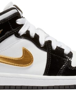 (Preschool) Air Jordan 1 Mid Patent 'Black Gold' BQ6932-007